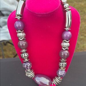 Elegant Purple and Silver Beaded Necklace